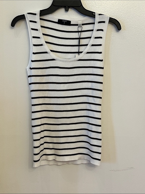 Tahari Tops - Tahari White and Brown Striped Ribbed Tank